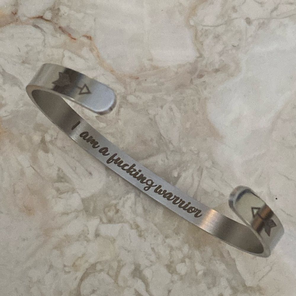 Stainless Steel Motivational Cuff Bracelet “I’m A F**cking Warrior”